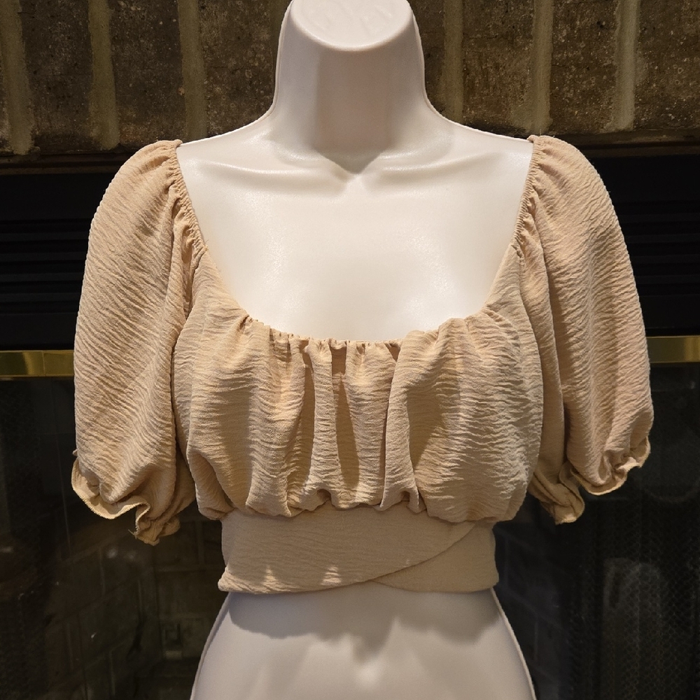 Altar'd State Cream Textured Puff Sleeve Blouse